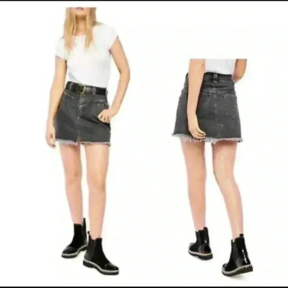 Free people mini sidecar distressed micro black Denim jean Skirt mean girls
